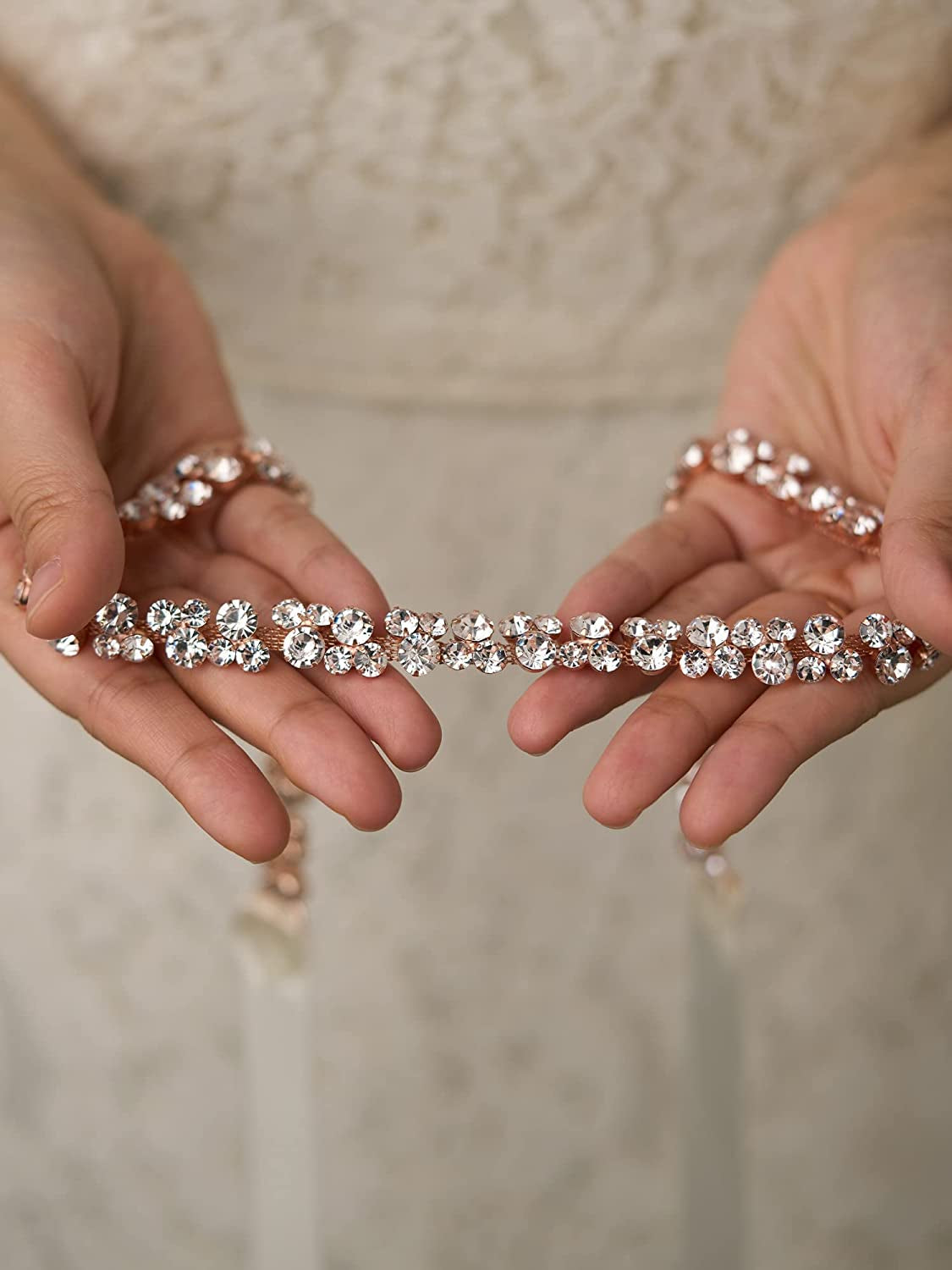SWEETV Bridal Belt with Rhinestones Wedding Dress Belt Crystal Headband Bride Bridesmaids Sash, Silver Apparel & Accessories > Clothing Accessories > Belts SWEETV   