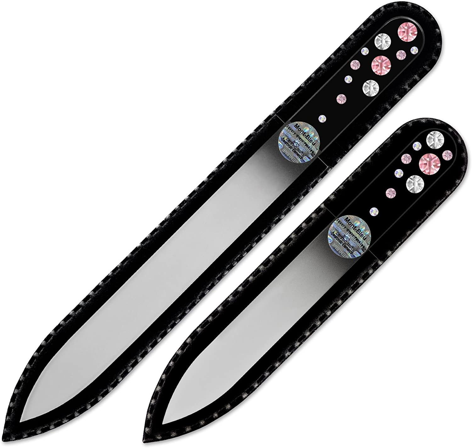 Gifts for Girlfriend - Mont Bleu Premium Set of 2 Glass Nail Files Hand Decorated with Crystals - Genuine Czech Tempered Glass - Nail Supplies - Crystal Nail Files for Manicure Tool Kit Health & Beauty > Personal Care > Cosmetics > Cosmetic Tools > Nail Tools Mont Bleu Light Rose - Crystal  