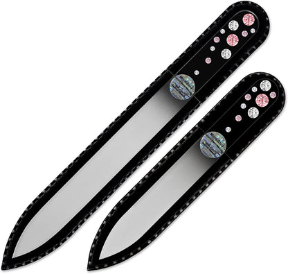 Gifts for Girlfriend - Mont Bleu Premium Set of 2 Glass Nail Files Hand Decorated with Crystals - Genuine Czech Tempered Glass - Nail Supplies - Crystal Nail Files for Manicure Tool Kit Health & Beauty > Personal Care > Cosmetics > Cosmetic Tools > Nail Tools Mont Bleu Light Rose - Crystal  