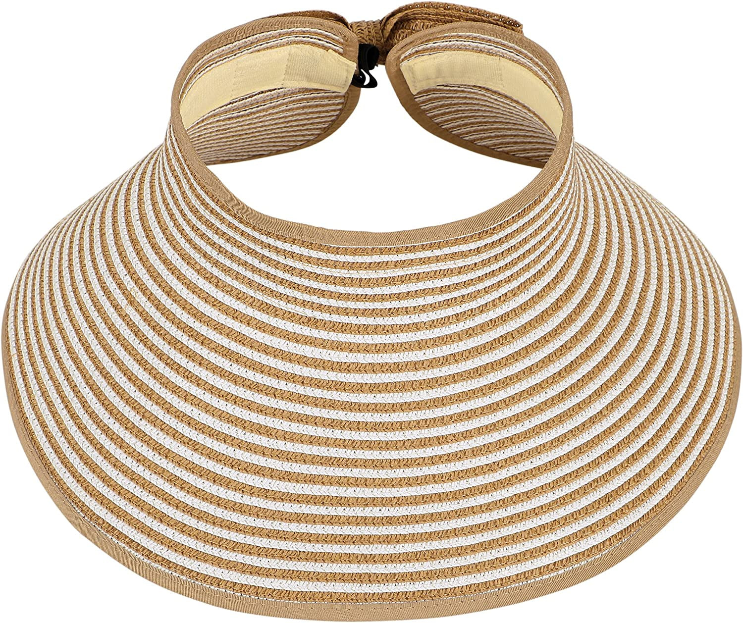 Simplicity Women'S UPF 50+ Wide Brim Roll-Up Straw Sun Hat Sun Visor Apparel & Accessories > Clothing Accessories > Hats Simplicity Beige/White  
