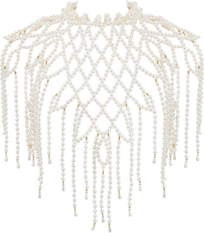 Azazccm Pearl Body Chain-Fashion Pearl Shoulder Necklace for Women,Party, Wedding, Photo Shoot, Adjustable Pearl Body Jewelry Apparel & Accessories > Jewelry > Body Jewelry Azazccm Pearls-6  