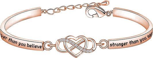 FEELMEM Inspirational Bracelet for Daughter Gifts from Mom You Are Braver Stronger Smarter than You Think Infinity Love Heart Bracelet to My Daughter Gift Apparel & Accessories > Jewelry > Bracelets FEELMEM You're braver-RG  