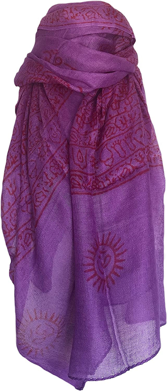Indian Om Mantra Hand Block Printed Scarf Prayer Shawl Apparel & Accessories > Clothing Accessories > Scarves & Shawls Indian Mantra Shawls Lavender  