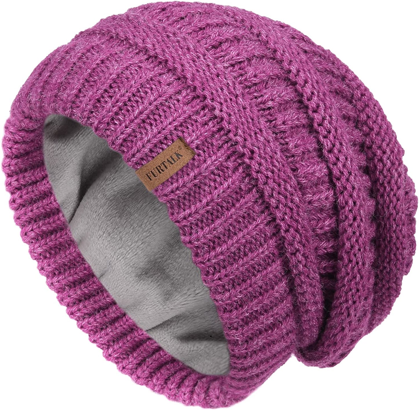 FURTALK Knit Beanie Hats for Women Men Fleece Lined Ski Skull Cap Slouchy Winter Hat Apparel & Accessories > Clothing Accessories > Hats KYLIE MAX Rose Red  