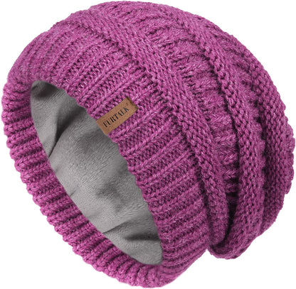 FURTALK Knit Beanie Hats for Women Men Fleece Lined Ski Skull Cap Slouchy Winter Hat Apparel & Accessories > Clothing Accessories > Hats KYLIE MAX Rose Red  