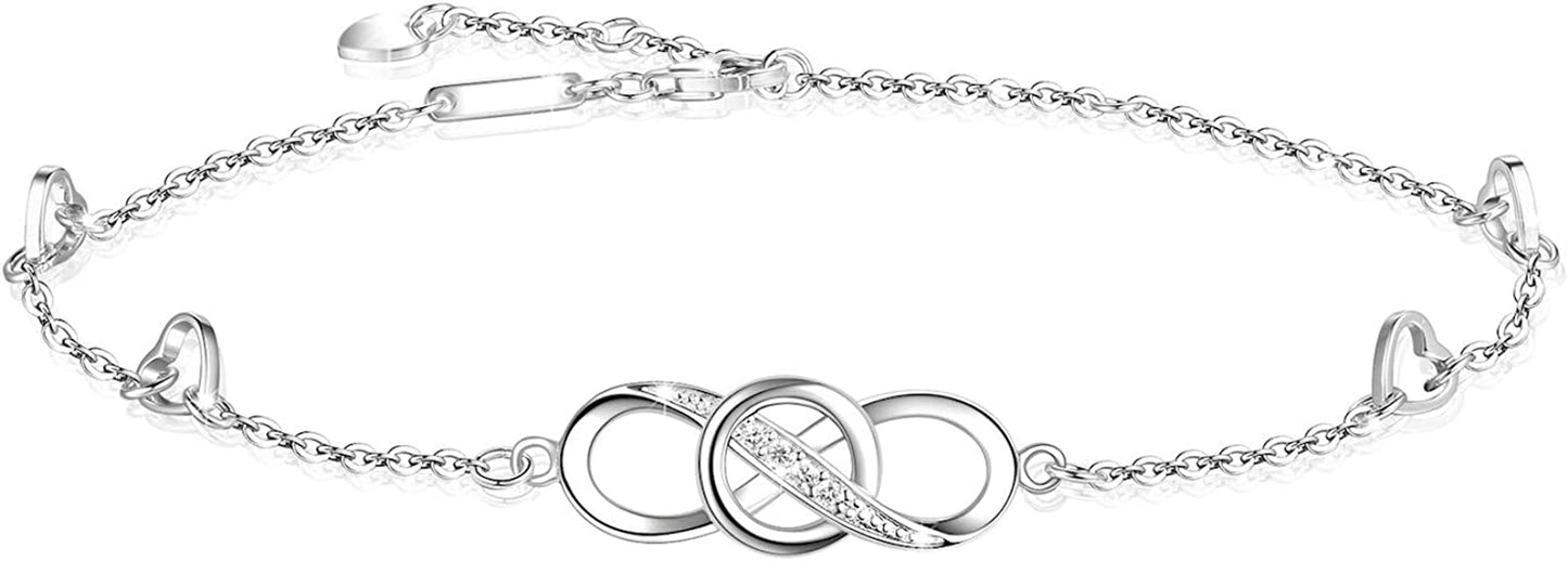 Infinity Ankle Bracelet for Women, 925 Sterling Silver Charm Adjustable Anklet, Large Bracelet Fine Jewelry ♥ Mothers Day Gifts ♥ White Gold / Rose Gold Plated Apparel & Accessories > Jewelry > Anklets PUPILLEMON infinity anklet white gold  