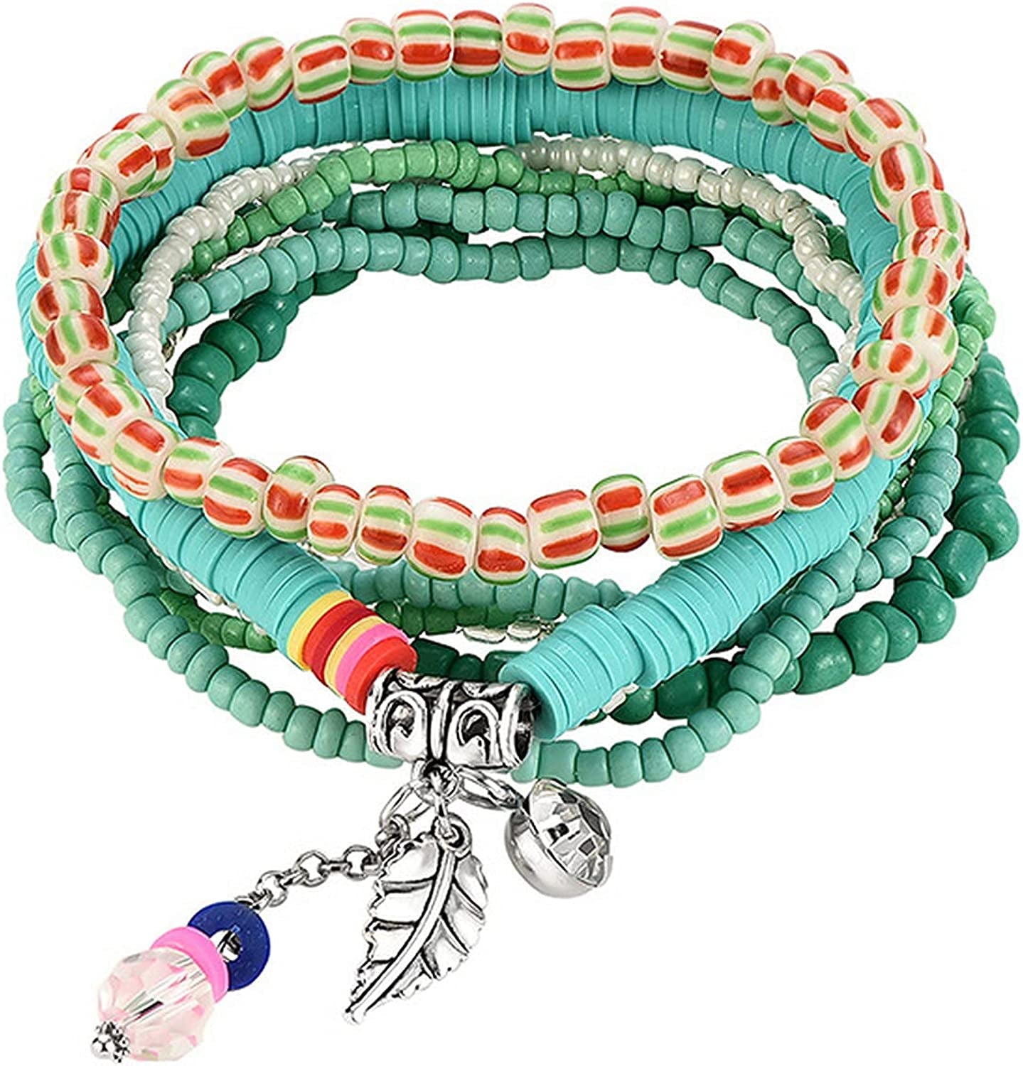 Mengpa Stackable Beaded Bracelets for Women Girls Bohemian Layering Strand Statement Jewelry Apparel & Accessories > Jewelry > Bracelets MengPa Green  