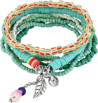 Mengpa Stackable Beaded Bracelets for Women Girls Bohemian Layering Strand Statement Jewelry Apparel & Accessories > Jewelry > Bracelets MengPa Green  