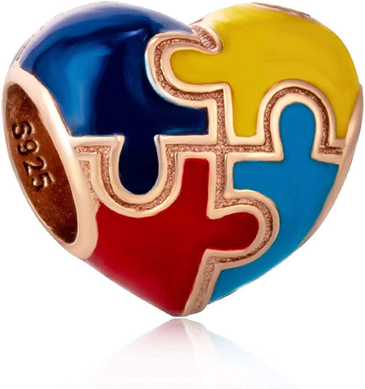Autism Awareness Charm, Rose Gold Puzzle Pieces Charms, Fits DIY Snake Bracelet, 925 925 Sterling Silver Heart Beads Colorful Enamel Charms, Love Gifts for Women/Men/Girls/Boys Apparel & Accessories > Jewelry > Bracelets XIWEN   
