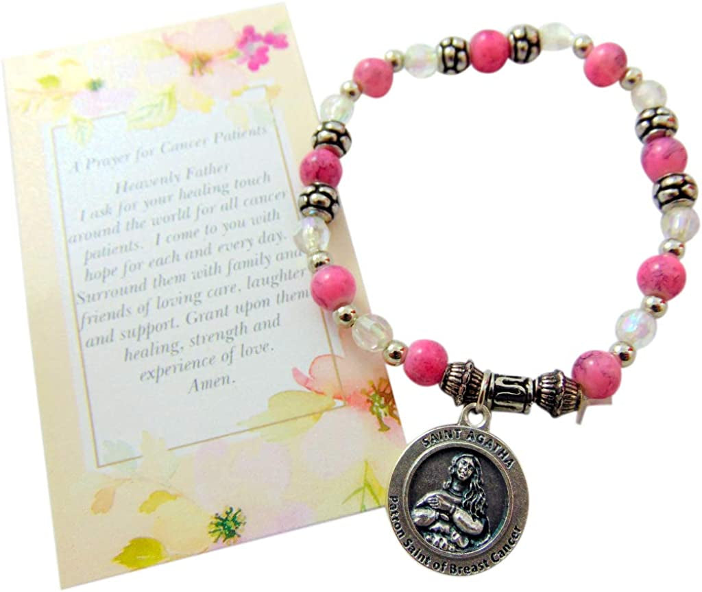 St Agatha Breast Cancer Healing Saint Gift Set with Italian Bracelet and Holy Prayer Card Apparel & Accessories > Jewelry > Bracelets Westman Works   