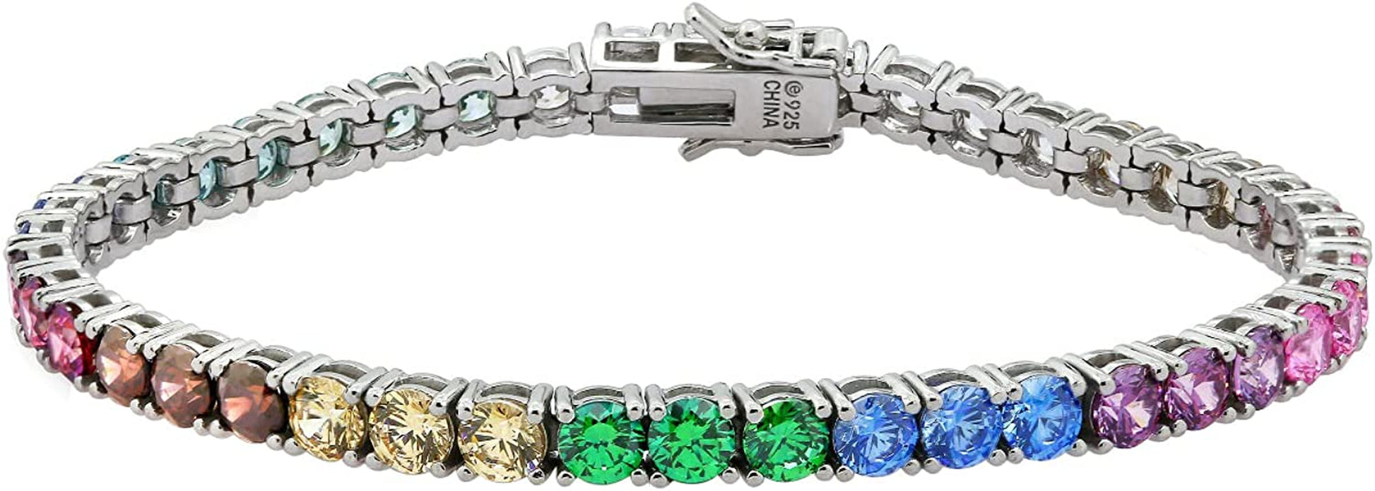 Collection Platinum or Gold Plated Sterling Silver Round-Cut Tennis Bracelet Made with Infinite Elements Zirconia Apparel & Accessories > Jewelry > Bracelets Amazon Collection Rainbow 4 mm 7.25" Length