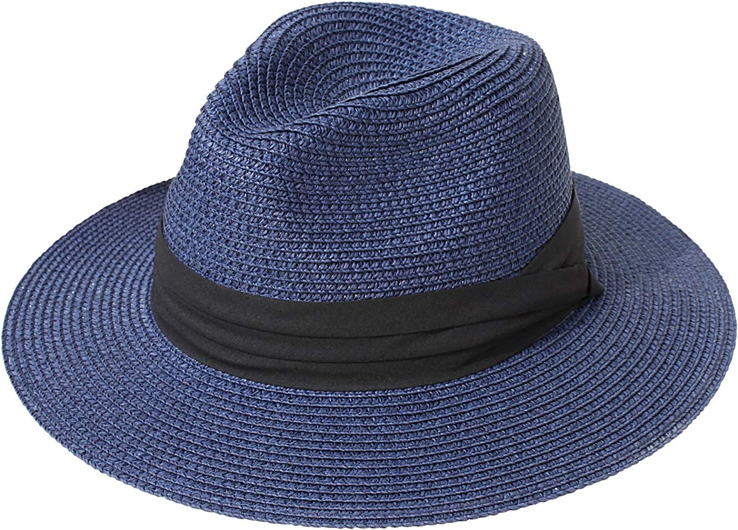 DRESHOW Women Straw Panama Hat Fedora Beach Sun Hat Wide Brim Straw Roll up Hat UPF 50+ Apparel & Accessories > Clothing Accessories > Hats DRESHOW Fedora Navy a  