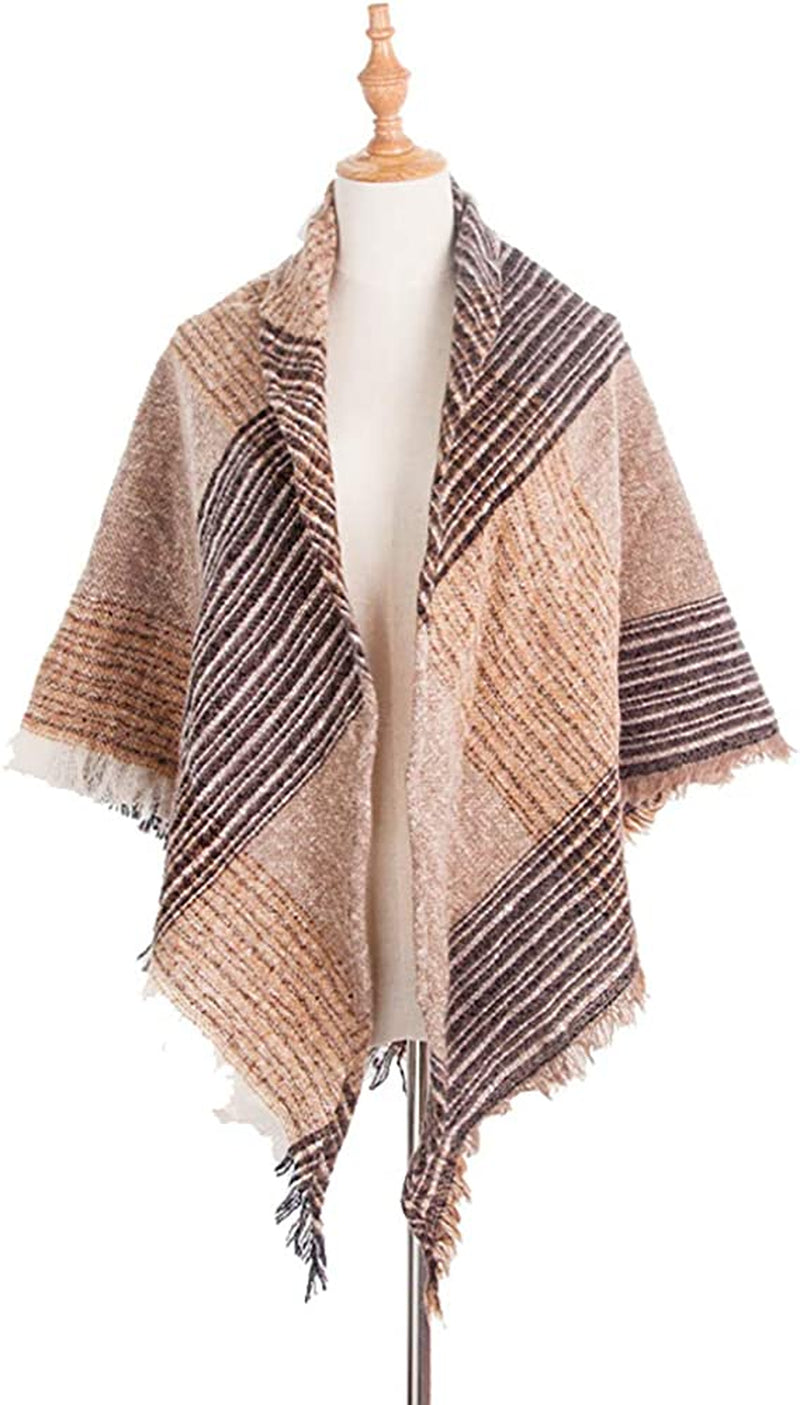 Wander Agio Womens Warm Scarf Triangle Shawls Winter Scarves Stripe Plaid Fichu Rough Surface Apparel & Accessories > Clothing Accessories > Scarves & Shawls Wander Agio   