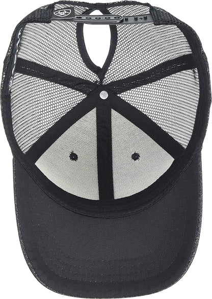 ARIAT Women'S Offset Logo Glitter Messy Bun Snapback Cap Apparel & Accessories > Clothing Accessories > Hats ARIAT   