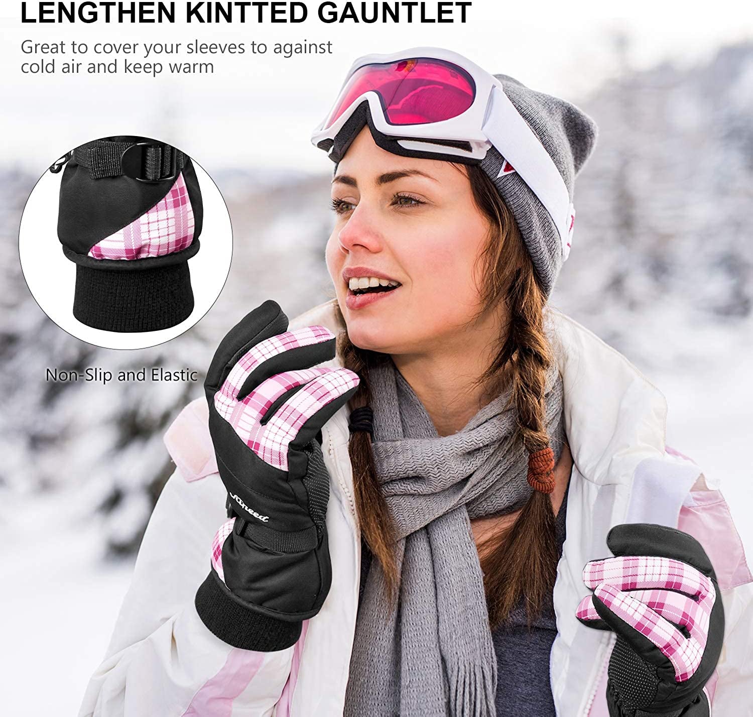 KINEED Waterproof Ski Gloves Touchscreen 3M Thinsulate Winter Warm Snow Gloves for Women Youth Apparel & Accessories > Clothing Accessories > Gloves & Mittens KINEED   