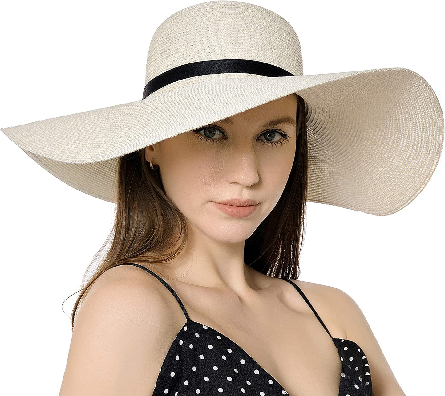 Muryobao Womens Wide Brim Straw Sun Hat Floppy Foldable Roll up Cap UPF 50+ Summer Beach Hats Apparel & Accessories > Clothing Accessories > Hats Muryobao Z-extra Large Brim White  