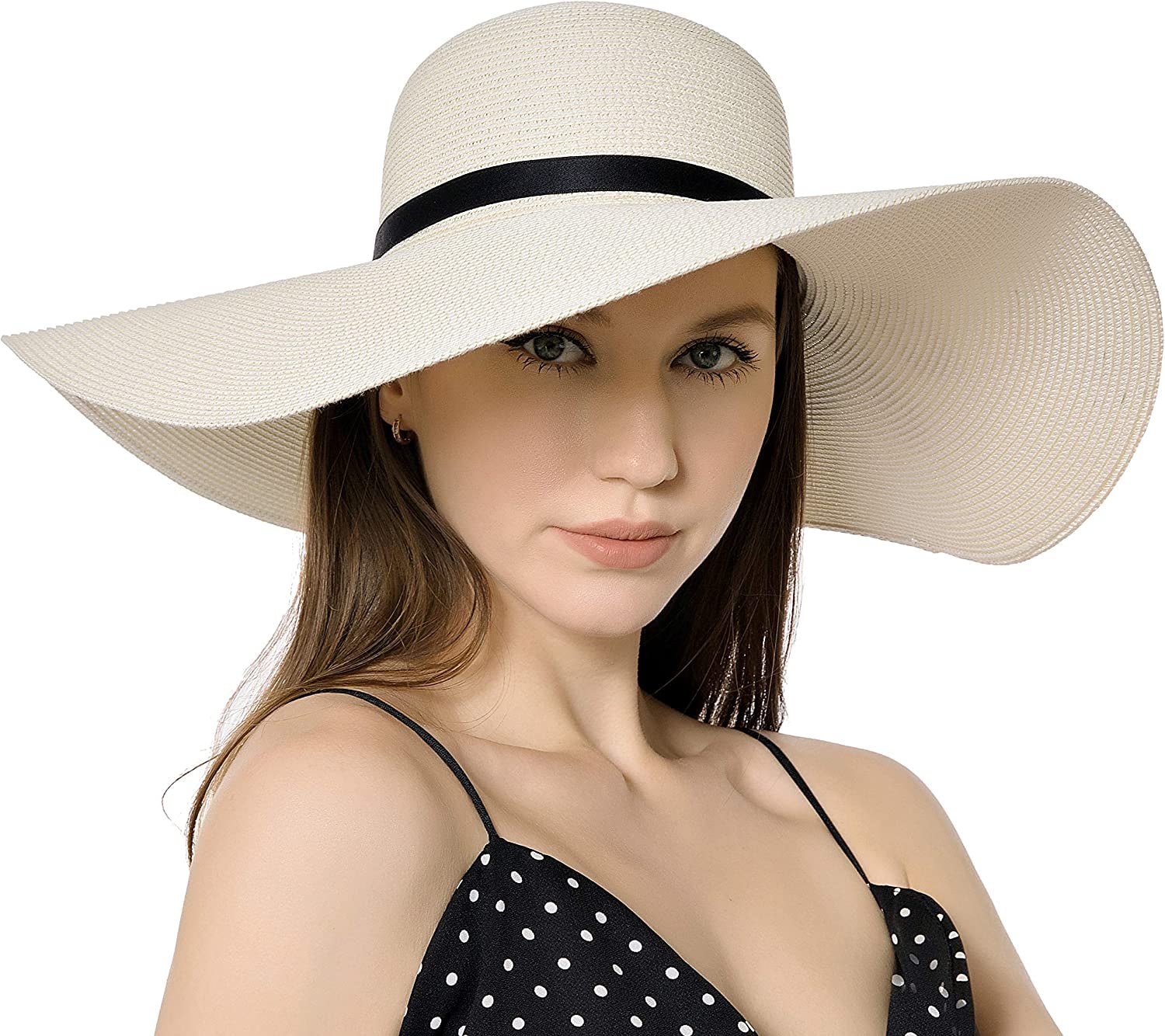 Muryobao Womens Wide Brim Straw Sun Hat Floppy Foldable Roll up Cap UPF 50+ Summer Beach Hats Apparel & Accessories > Clothing Accessories > Hats Muryobao Z-extra Large Brim White  