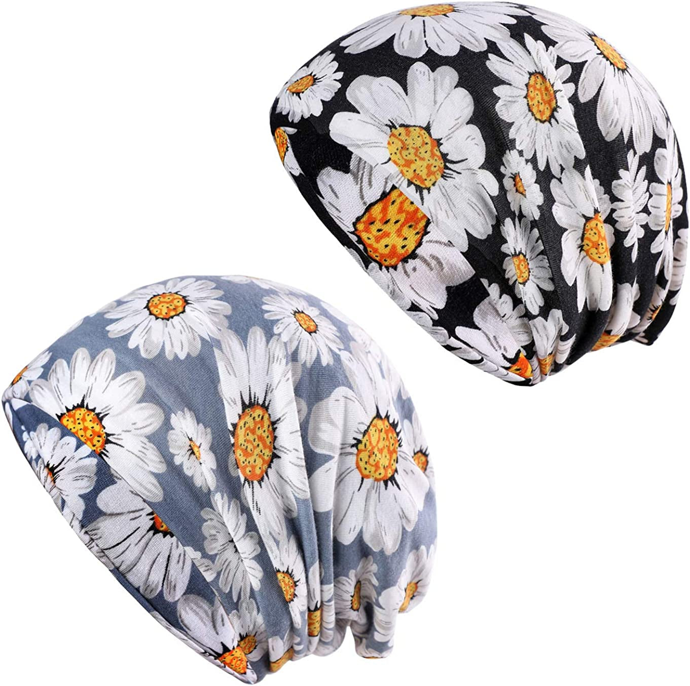 HONENNA Printed Turban Headband Chemo Cap Soft Sleep Beanie Apparel & Accessories > Clothing Accessories > Headwear HONENNA (1pc Black + 1pc Gray) / Pack  