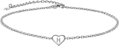 Suplight 925 Sterling Silver A-Z Initial Heart Anklets, Dainty Ankle Bracelets Beach Jewelry for Women Girls (With Gift Box) Apparel & Accessories > Jewelry > Anklets Suplight Jewelry H  