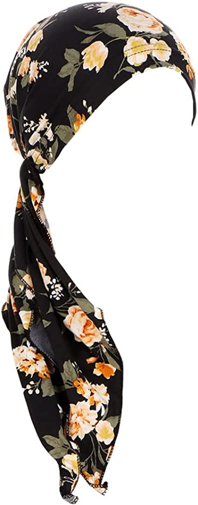 Fxhixiy Pre-Tied Bandana Turban Hat Chemo Cancer Headscarf Headwraps Headwear for Women Hair Cover Hat Apparel & Accessories > Clothing Accessories > Bandanas & Headties Fxhixiy Black Orange Flower  