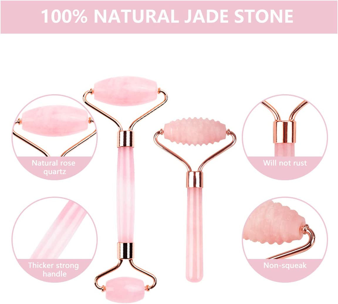 Deciniee Jade Roller, 3 in 1 Ridged Jade Roller and Gua Sha Facial Massager Tools ,100% Natural Rose Quartz Jade Roller for Face,Eye,Neck Health & Beauty > Personal Care > Cosmetics > Cosmetic Tools > Skin Care Tools Deciniee   