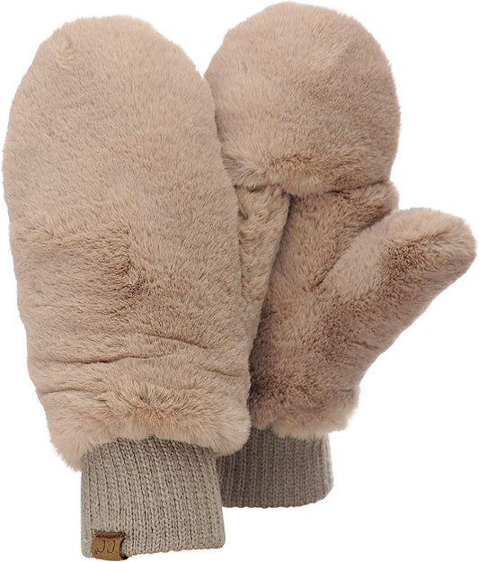 C.C Women'S Faux Fur Wrist Length Fingerless Sherpa Lined Convertible Mittens Gloves Apparel & Accessories > Clothing Accessories > Gloves & Mittens C.C Mocha  