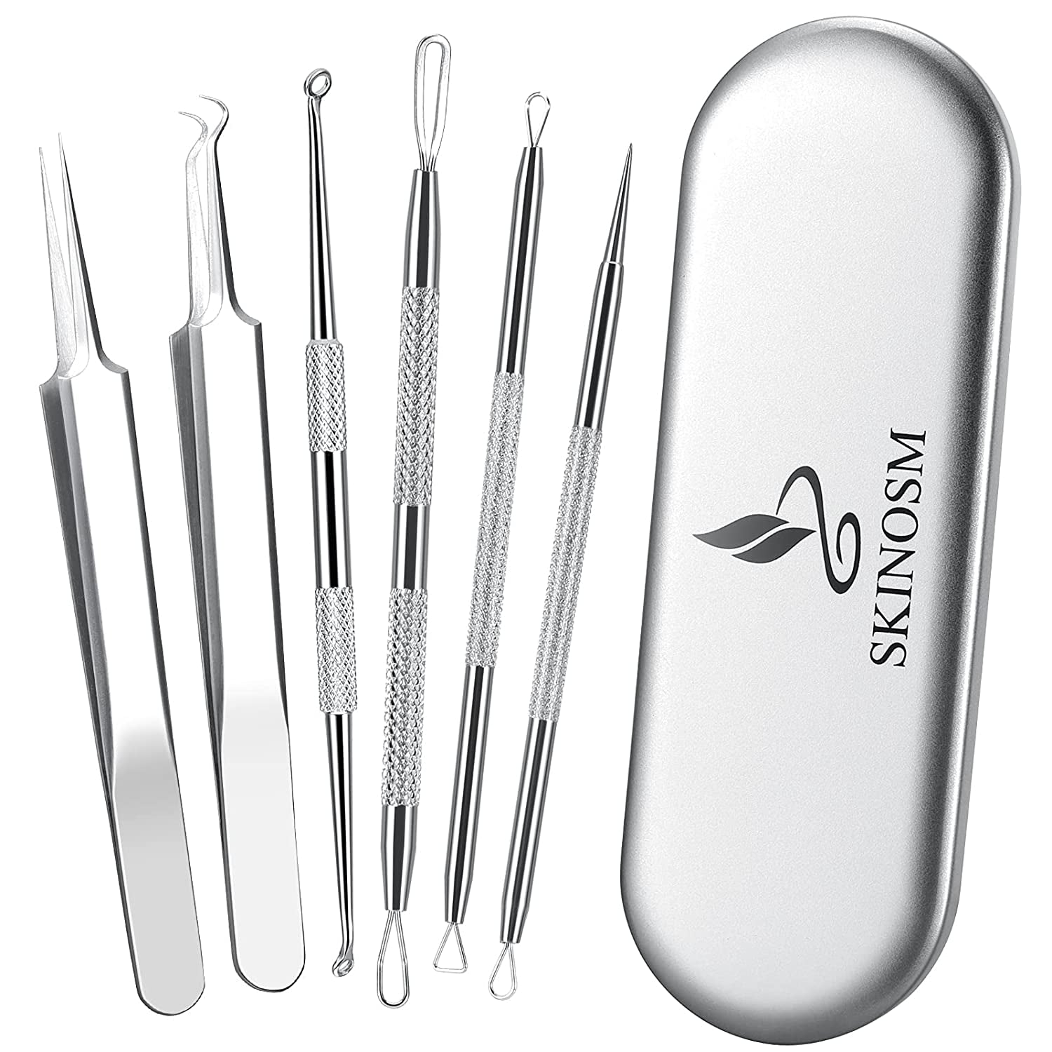 Blackhead Remover Pimple Popper Tool Kit, 6-In-1 Blackhead Comedone Acne Blemish Pimple Extractor Tool Kit Tweezers Kit Skin Care Tools for Face Health & Beauty > Personal Care > Cosmetics > Cosmetic Tools > Skin Care Tools SKINOSM   