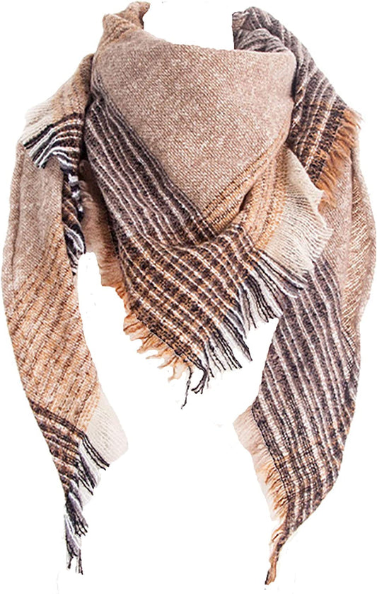 Wander Agio Womens Warm Scarf Triangle Shawls Winter Scarves Stripe Plaid Fichu Rough Surface Apparel & Accessories > Clothing Accessories > Scarves & Shawls Wander Agio Big Plaid Brown 26  