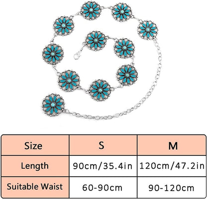 Navoky Turquoise Waist Chains Silver Belly Bodychain Western Chain Belt Concho Belts Boho Body Accessories Jewelry for Women and Girls Apparel & Accessories > Jewelry > Body Jewelry Navoky   
