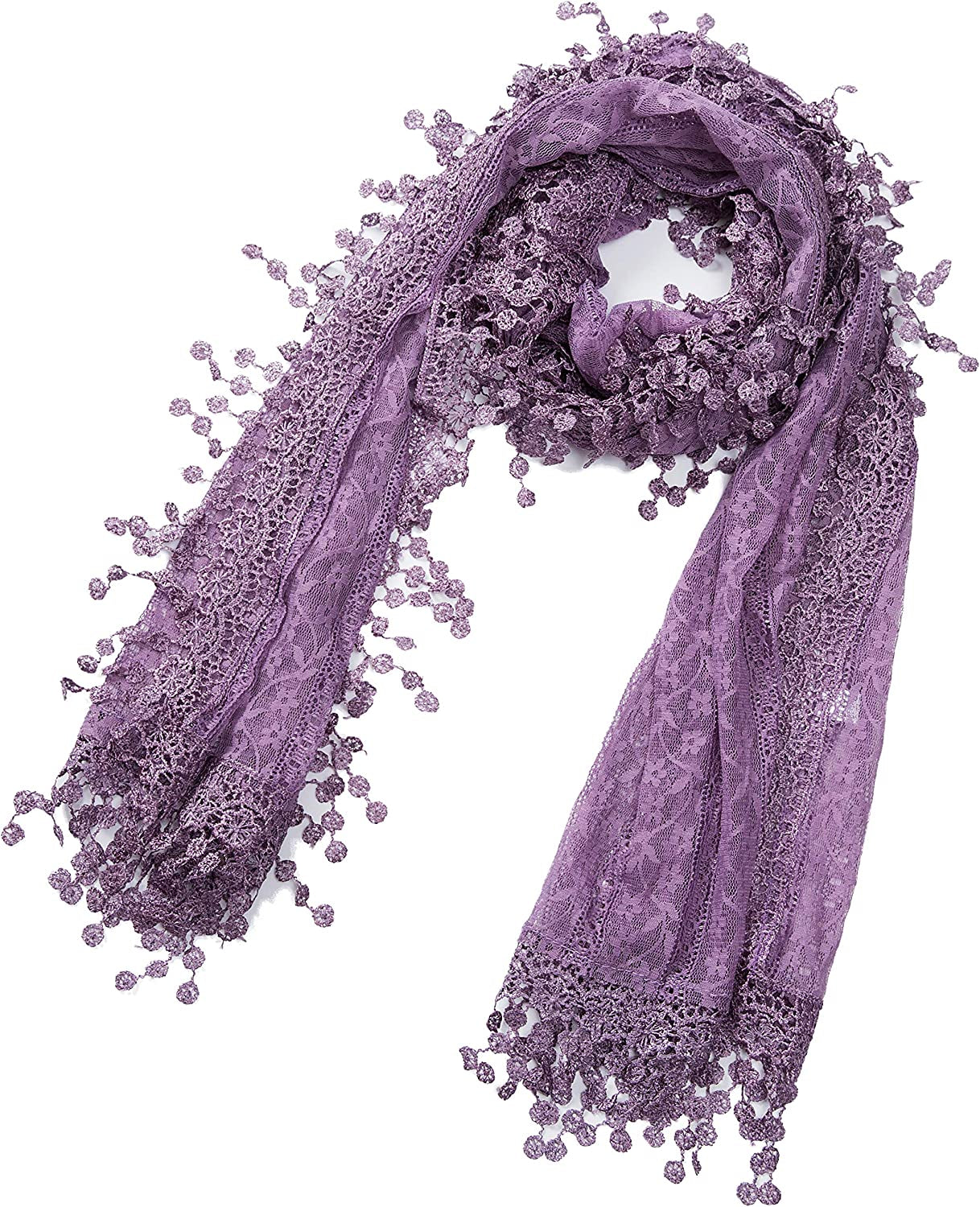 Cindy and Wendy Lightweight Soft Leaf Lace Fringes Scarf Shawl for Women Apparel & Accessories > Clothing Accessories > Scarves & Shawls Cindy and Wendy Light Purple-2  