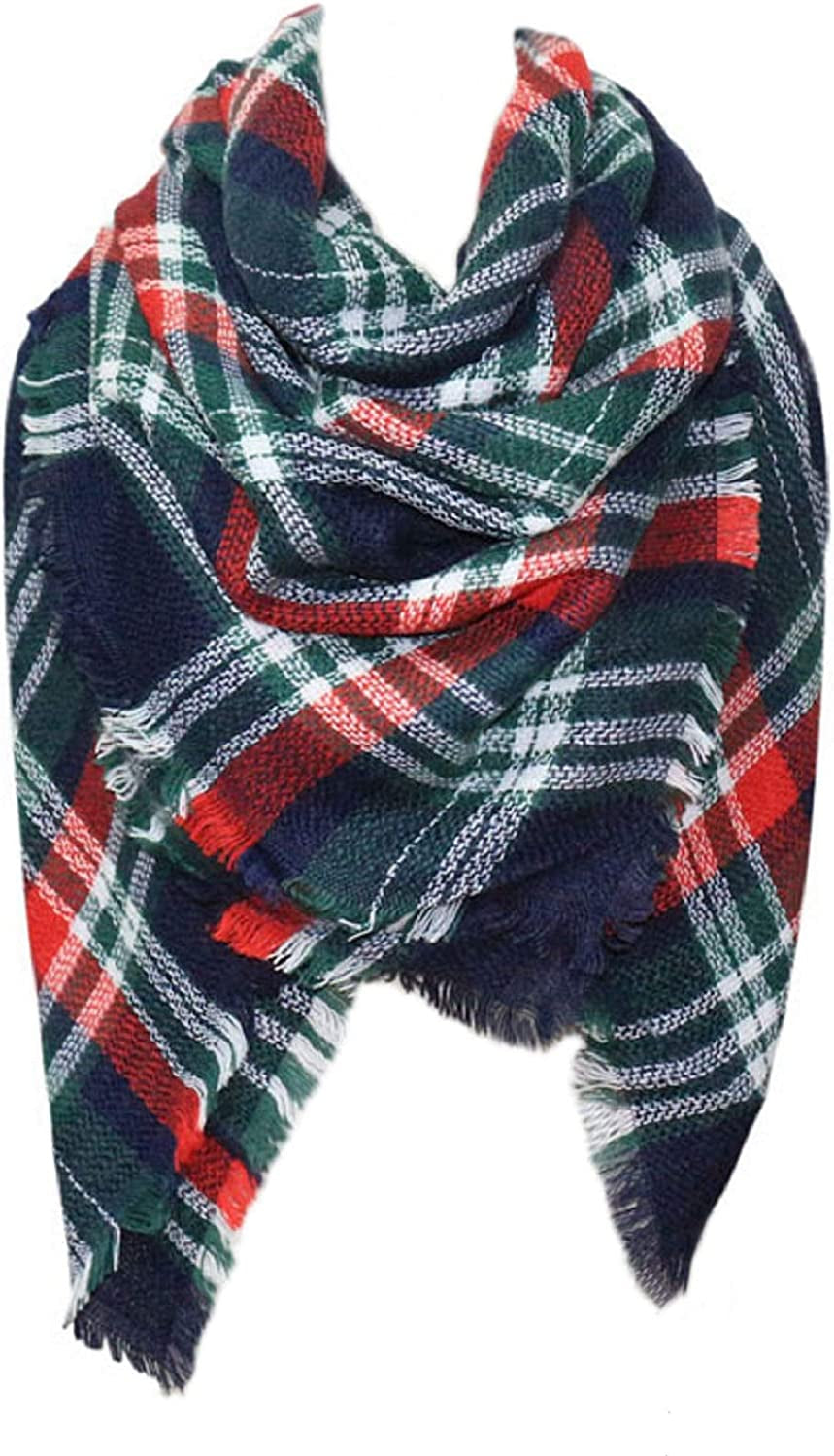 Plaid Scarf Soft Warm Tartan Shawl Cape Blanket Scarves Fashion Wrap Apparel & Accessories > Clothing Accessories > Scarves & Shawls vxsvxm Navy Green Red  