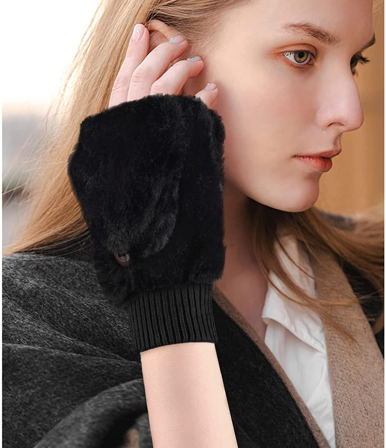 Winter Gloves for Women-Flip up down Top Fingerless Mittens Warm Soft Fleece Gloves Apparel & Accessories > Clothing Accessories > Gloves & Mittens KYLIE MAX   