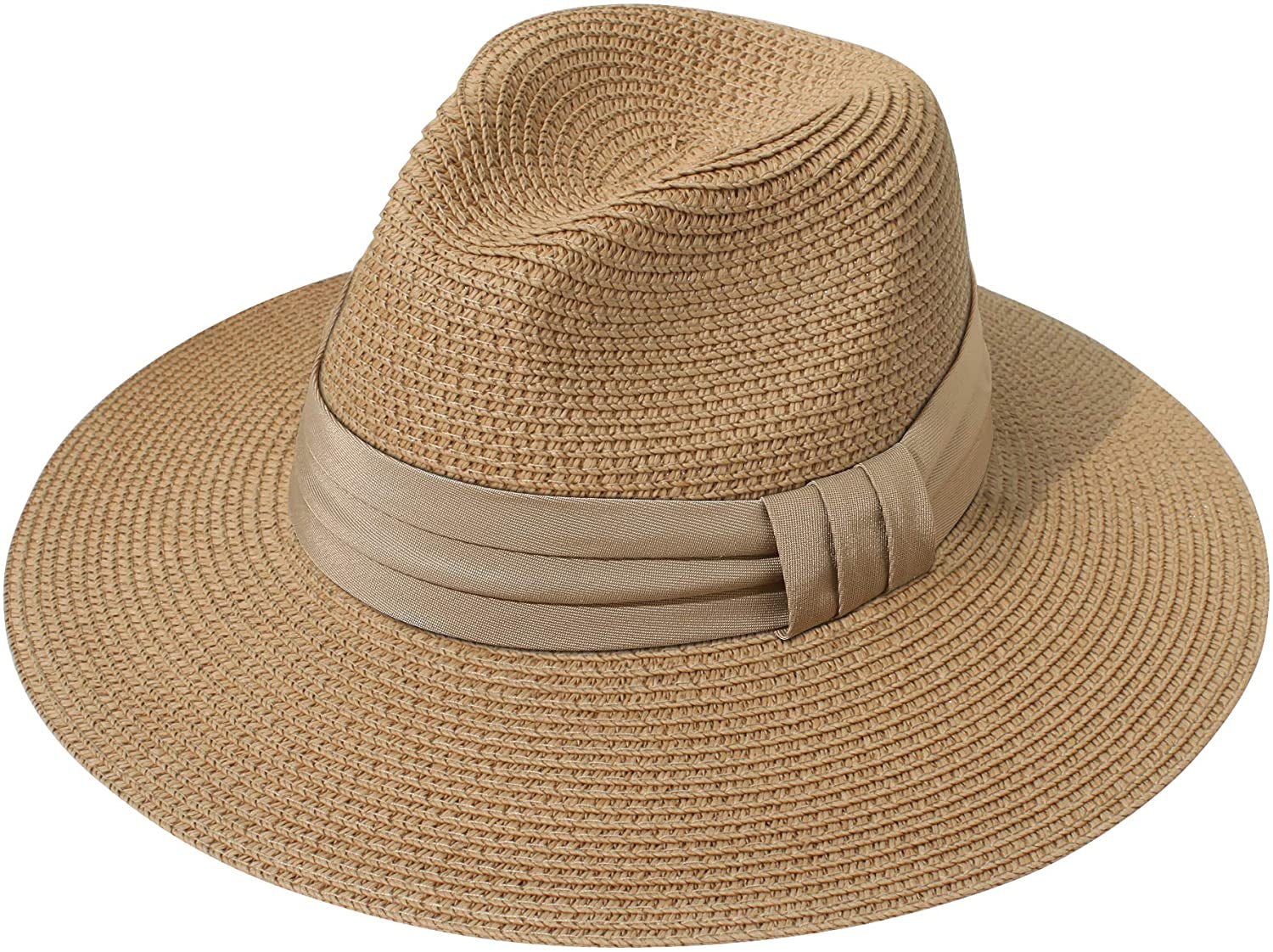 Lanzom Women Wide Brim Straw Panama Roll up Hat Belt Buckle Fedora Beach Sun Hat UPF50+ Apparel & Accessories > Clothing Accessories > Hats Lanzom B-brown One Size 