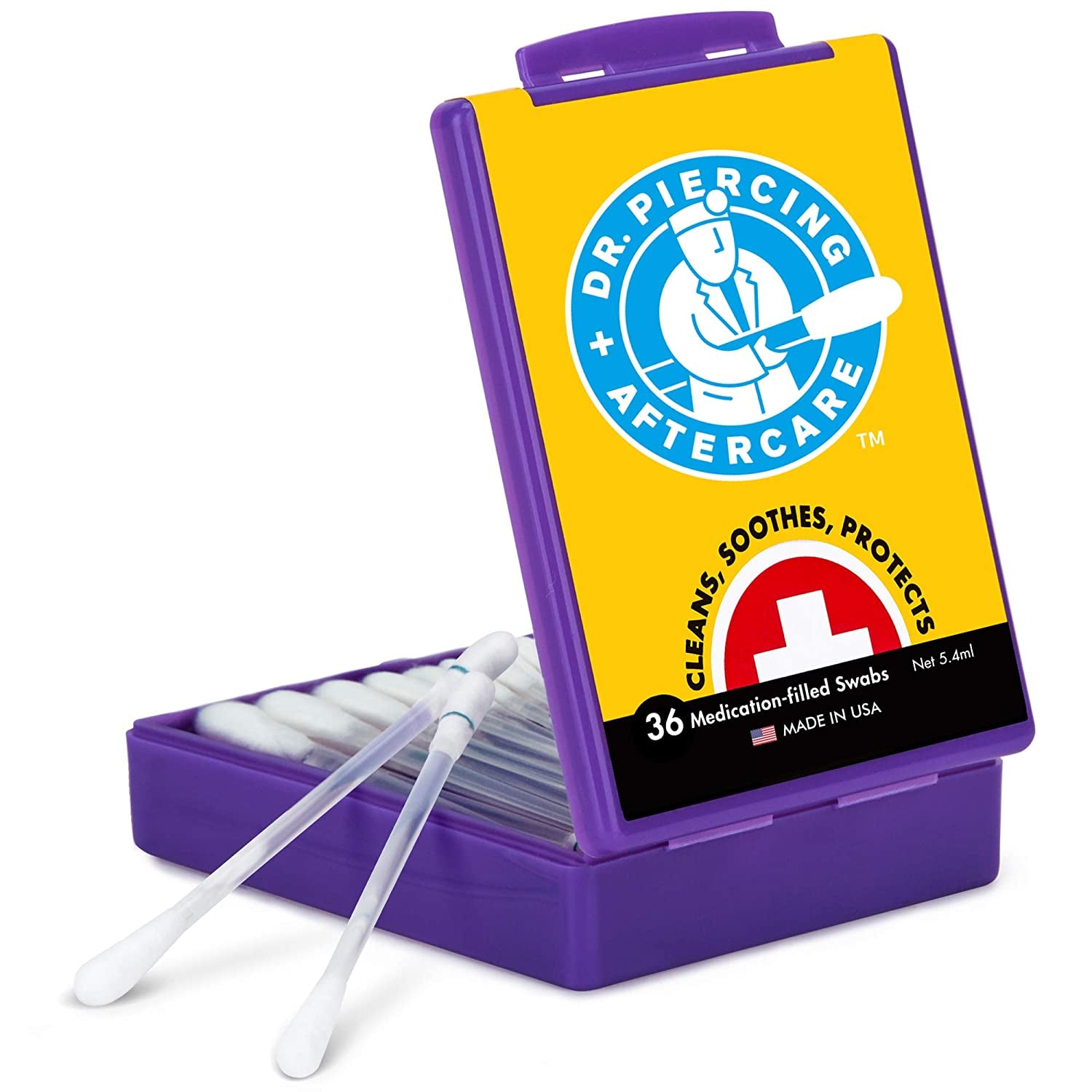 Dr. Piercing Aftercare Medicated Swabs Treat Ear, Nose, Belly, and Body Piercings - Gentle Saline Solution for Piercings - Cleaning Swab Helps Soothe & Hydrate Recovering Skin - 36 Swabs (1-Pack) Apparel & Accessories > Jewelry > Body Jewelry Dr. Piercing's Aftercare 30 Count (Pack of 1)  