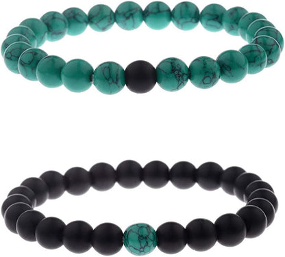 CNLQ Long Distance Bracelets for Lovers Couples Matching Gift Matte Agate 8Mm Bead Stone (Elastic Red) Apparel & Accessories > Jewelry > Bracelets LeZisuIre Elastic Green2  