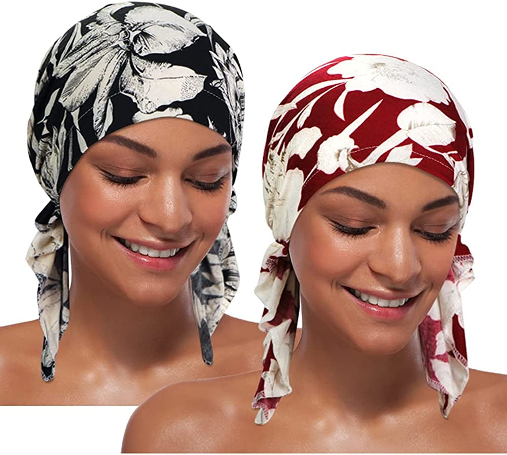 ASHILISIA 2 Pieces Women Chemo Hat Turban Beanie, Pre-Tied Headwraps Headwear Bandana for Hair Loss Apparel & Accessories > Clothing Accessories > Bandanas & Headties ASHILISIA E-eshi-5  
