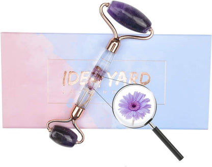 Ideayard Face Roller and Gua Sha Set - Jade Roller anti Aging Massager Tool - Natural Jade Roller for Face and Guasha Stone for Body - Beauty Roller Skin Care Tools Kit for Slimming & Firming Health & Beauty > Personal Care > Cosmetics > Cosmetic Tools > Skin Care Tools ideayard Purple-flower roller  