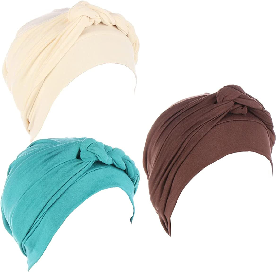 Lucky Staryuan ® 3Pack Chemo Cancer Headwear for Women Soft Pre-Tied Twisted Braid Hair Cover Turban Headwear Apparel & Accessories > Clothing Accessories > Headwear Lucky staryuan Beige Green Coffee  
