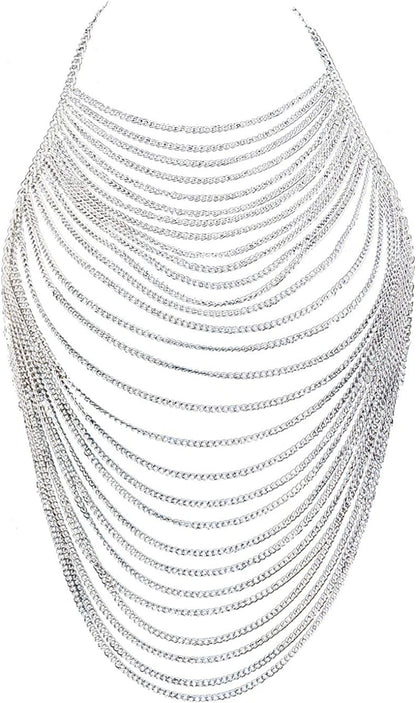 CHRAN Full Body Chain Jewelry for Women Sexy Costume Multilay Silver Metal Chain Harness Apparel & Accessories > Jewelry > Body Jewelry CHRAN   
