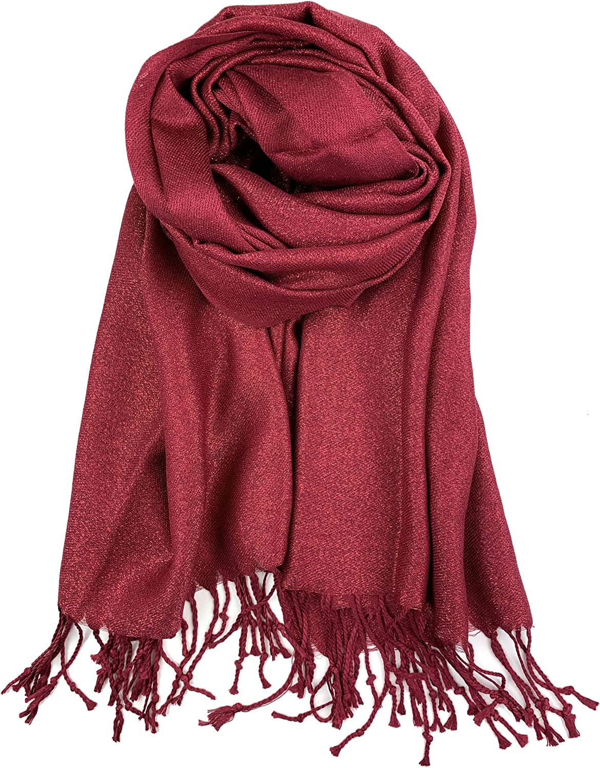 Plum Feathers Premium Solid Color and Metallic Fashion Scarf, Womens Pashmina Shawl Wrap with Fringes Apparel & Accessories > Clothing Accessories > Scarves & Shawls Plum Feathers Metallic Burgundy  