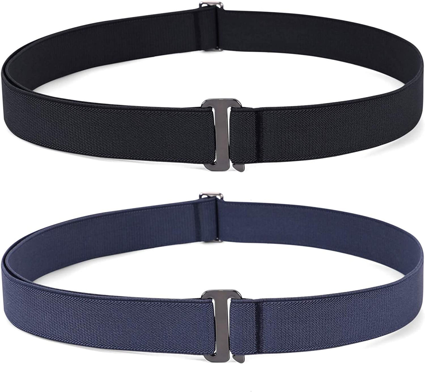 JASGOOD Women No Show Stretch Belt Invisible Elastic Web Strap Belt with Flat Buckle for Jeans Pants Dresses Apparel & Accessories > Clothing Accessories > Belts KYLIE MAX F-black+blue-guncolor Buckle Suit for US Size 16+ 