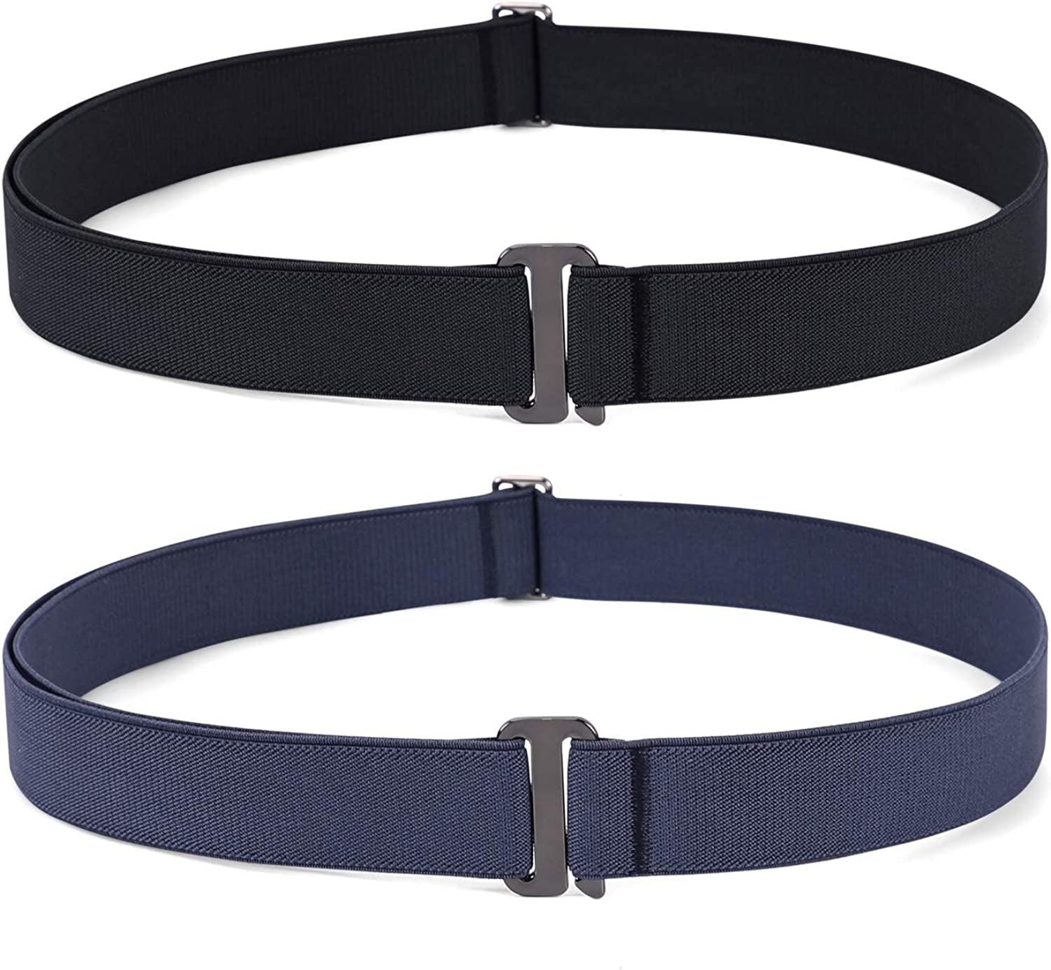 JASGOOD Women No Show Stretch Belt Invisible Elastic Web Strap Belt with Flat Buckle for Jeans Pants Dresses Apparel & Accessories > Clothing Accessories > Belts KYLIE MAX F-black+blue-guncolor Buckle Suit for US Size 16+ 