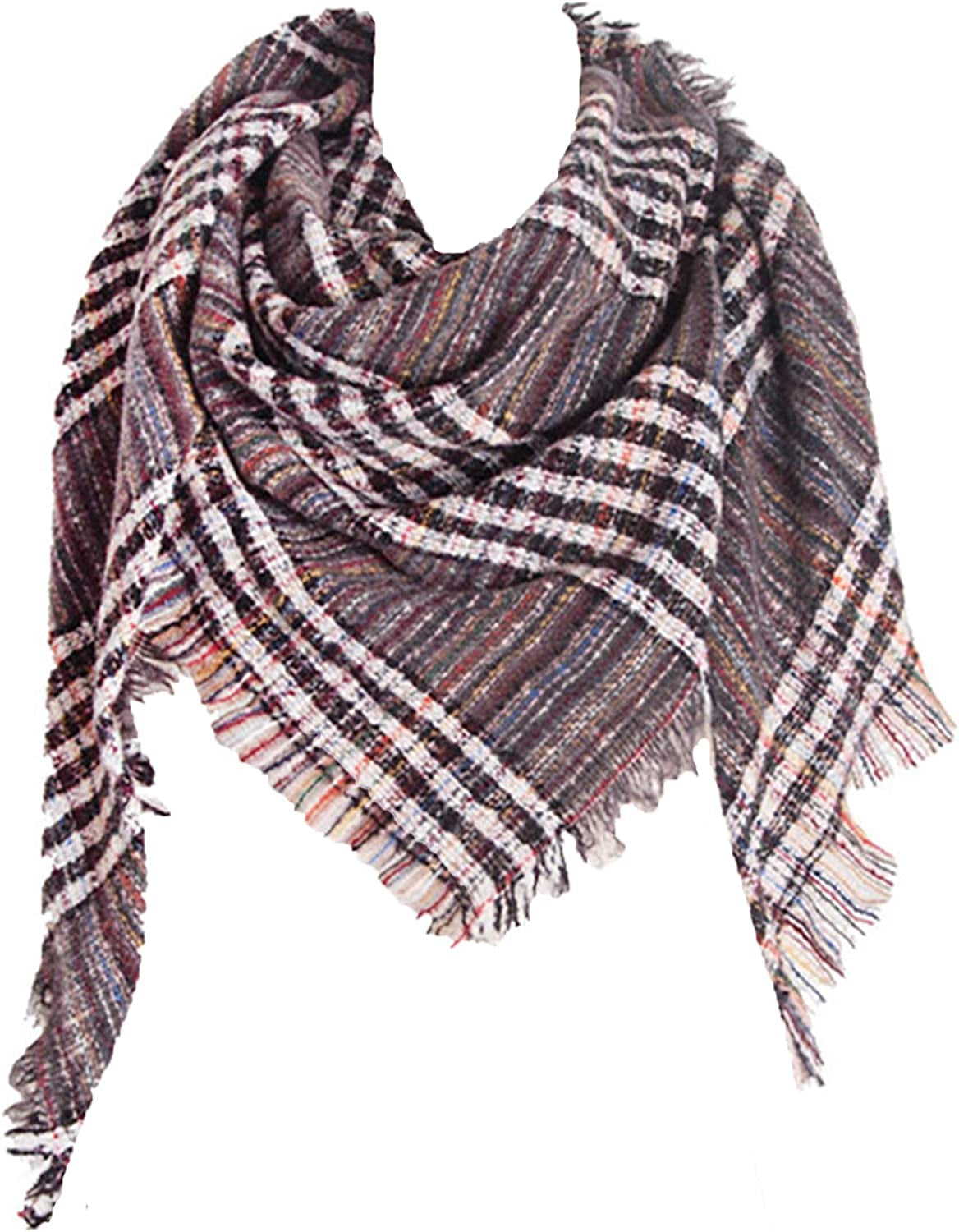 Wander Agio Womens Warm Scarf Triangle Shawls Winter Scarves Stripe Plaid Fichu Rough Surface Apparel & Accessories > Clothing Accessories > Scarves & Shawls Wander Agio Stripe Plaid Grey 20  