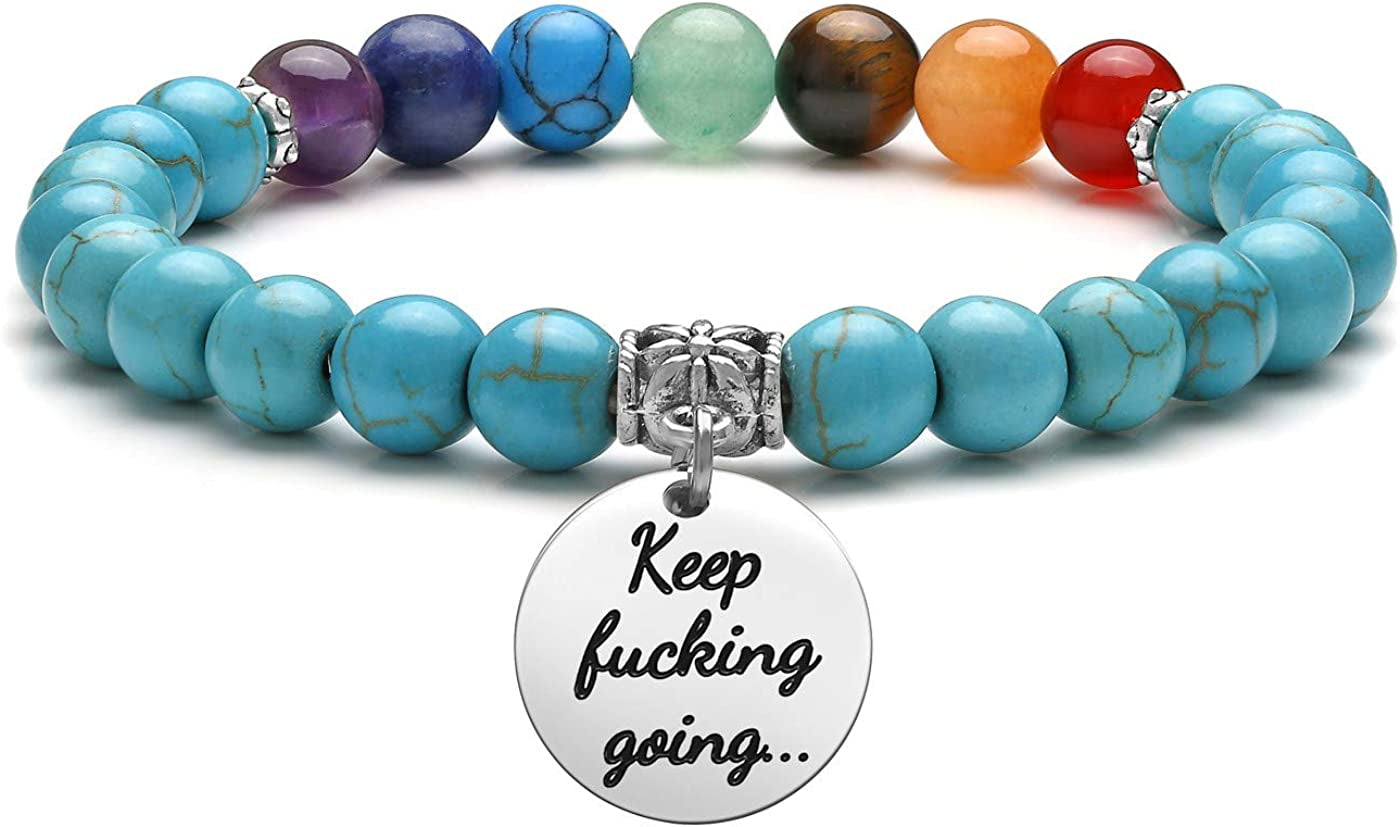Top Plaza 7 Chakra Stone Bead Bracelets Yoga Reiki Healing Crystals Gemstone Beaded Bracelet Friendship Inspirational Message Charm Bracelet for Women Men Apparel & Accessories > Jewelry > Bracelets Top Plaza Synthetic Green Turquoise  