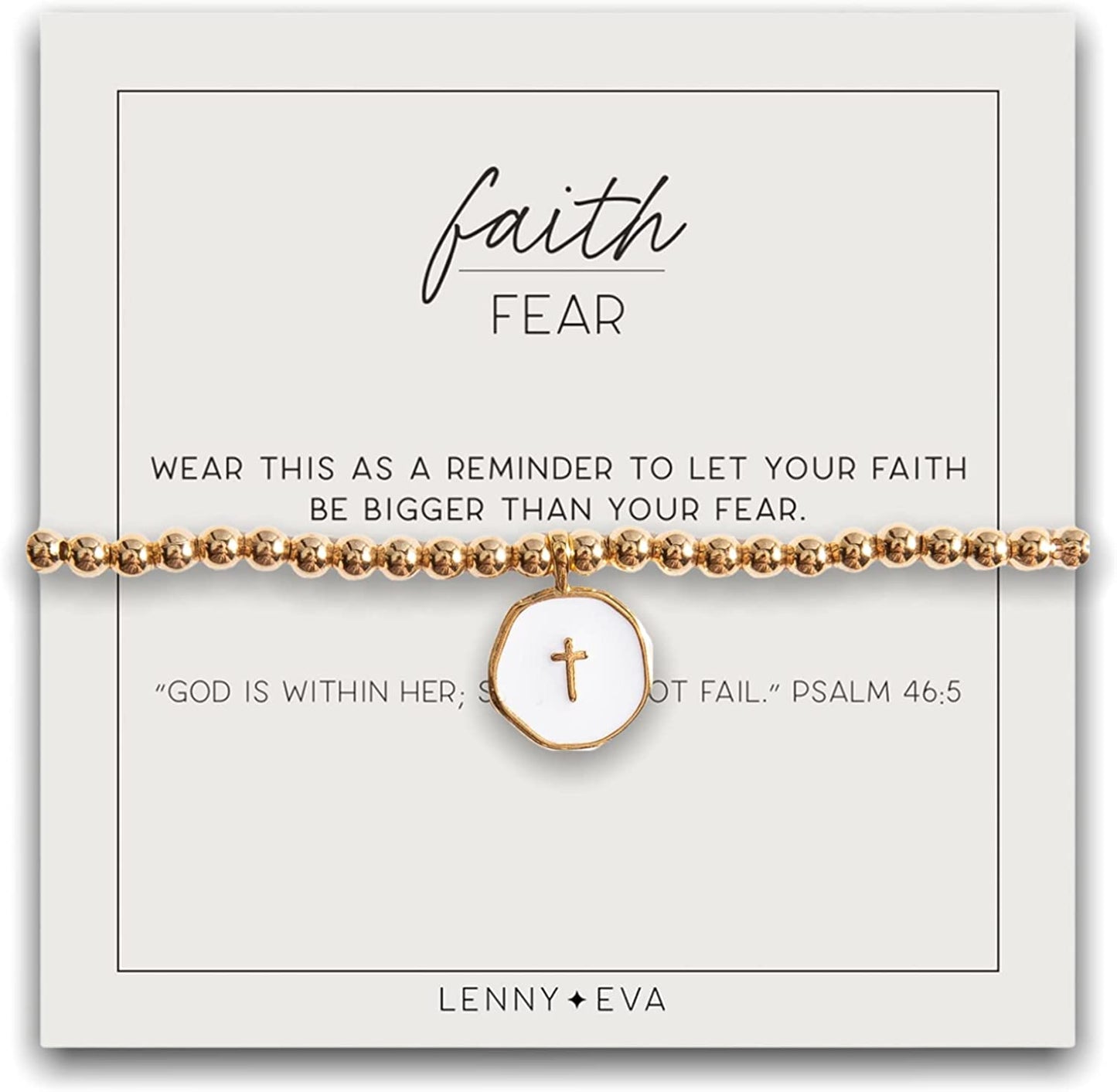 Lenny & Eva Faith over Fear Cross Stretchable Bracelets for Women, Inspirational Jewelry with Message on Card Apparel & Accessories > Jewelry > Bracelets Lenny & Eva White Cross Bracelet 