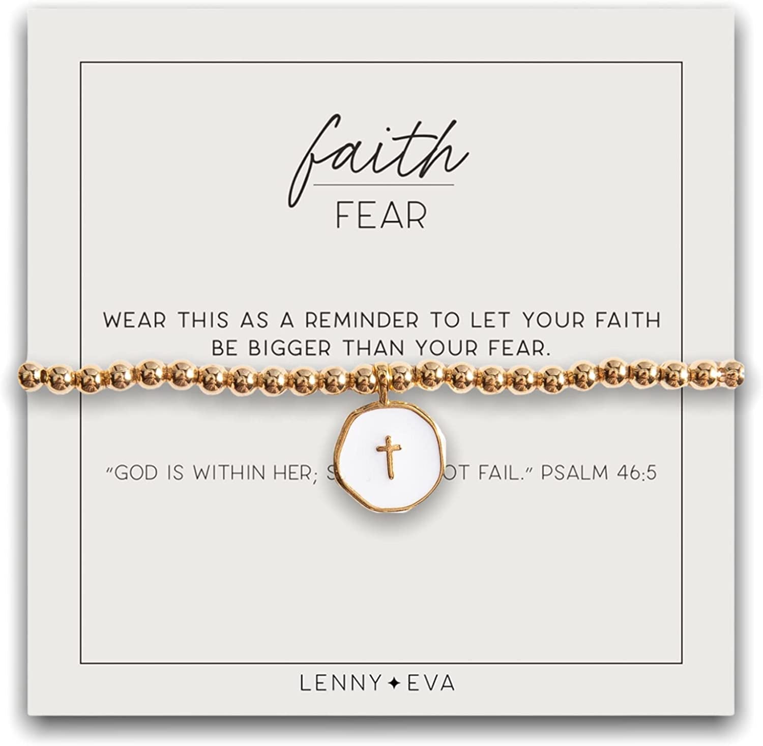 Lenny & Eva Faith over Fear Cross Stretchable Bracelets for Women, Inspirational Jewelry with Message on Card Apparel & Accessories > Jewelry > Bracelets Lenny & Eva White Cross Bracelet 