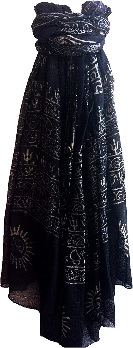 Indian Om Mantra Scarf Block Print (Black) Apparel & Accessories > Clothing Accessories > Scarves & Shawls Yak & Yeti   