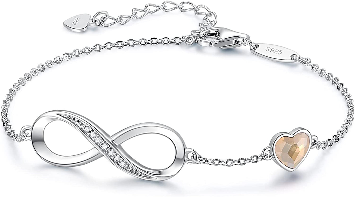 CDE Infinity Heart Symbol Charm Bracelet for Women Stainless Steel 925 Sterling Silver Adjustable Christmas Jewelry Gift Birthday Gifts for Women Mom Wife Girls Her Apparel & Accessories > Jewelry > Bracelets CDE Silver-Yellow Sterling Silver 
