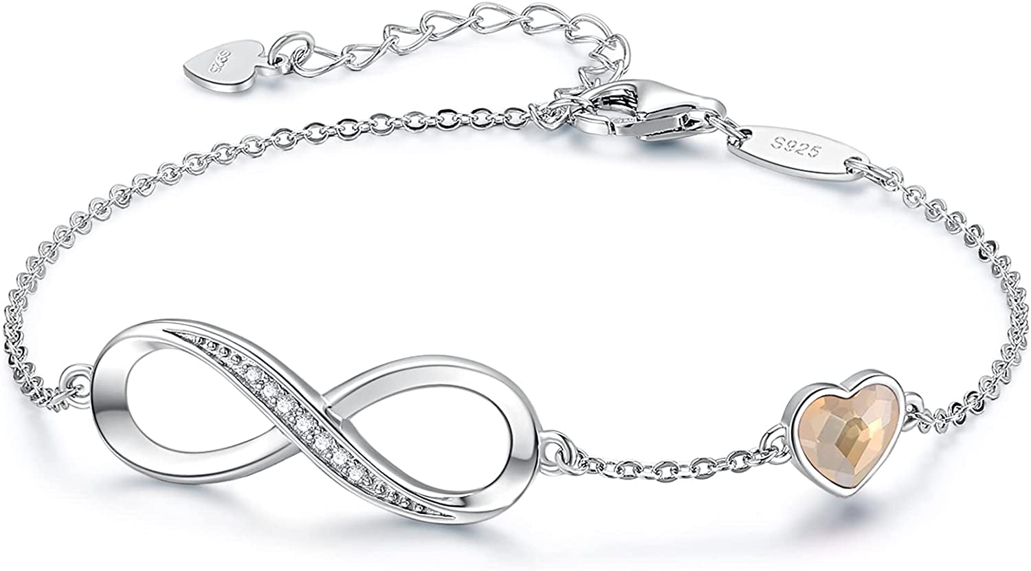 CDE Infinity Heart Symbol Charm Bracelet for Women Stainless Steel 925 Sterling Silver Adjustable Christmas Jewelry Gift Birthday Gifts for Women Mom Wife Girls Her Apparel & Accessories > Jewelry > Bracelets CDE Silver-Yellow Sterling Silver 