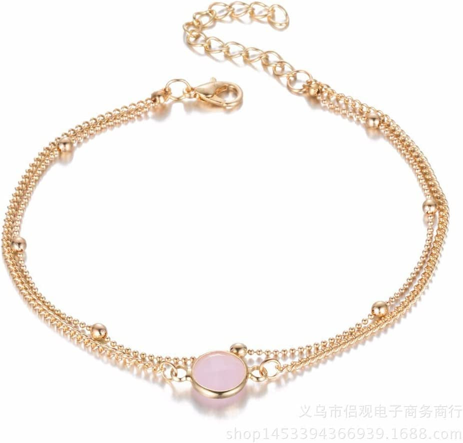 Bohemian Double Layers Anklet Fashion Opal Crystal Anklets for Women Beach Barefoot Bracelet Ankle on Leg Female Ankle Jewelry Professional and Attractive Apparel & Accessories > Jewelry > Anklets Generic   